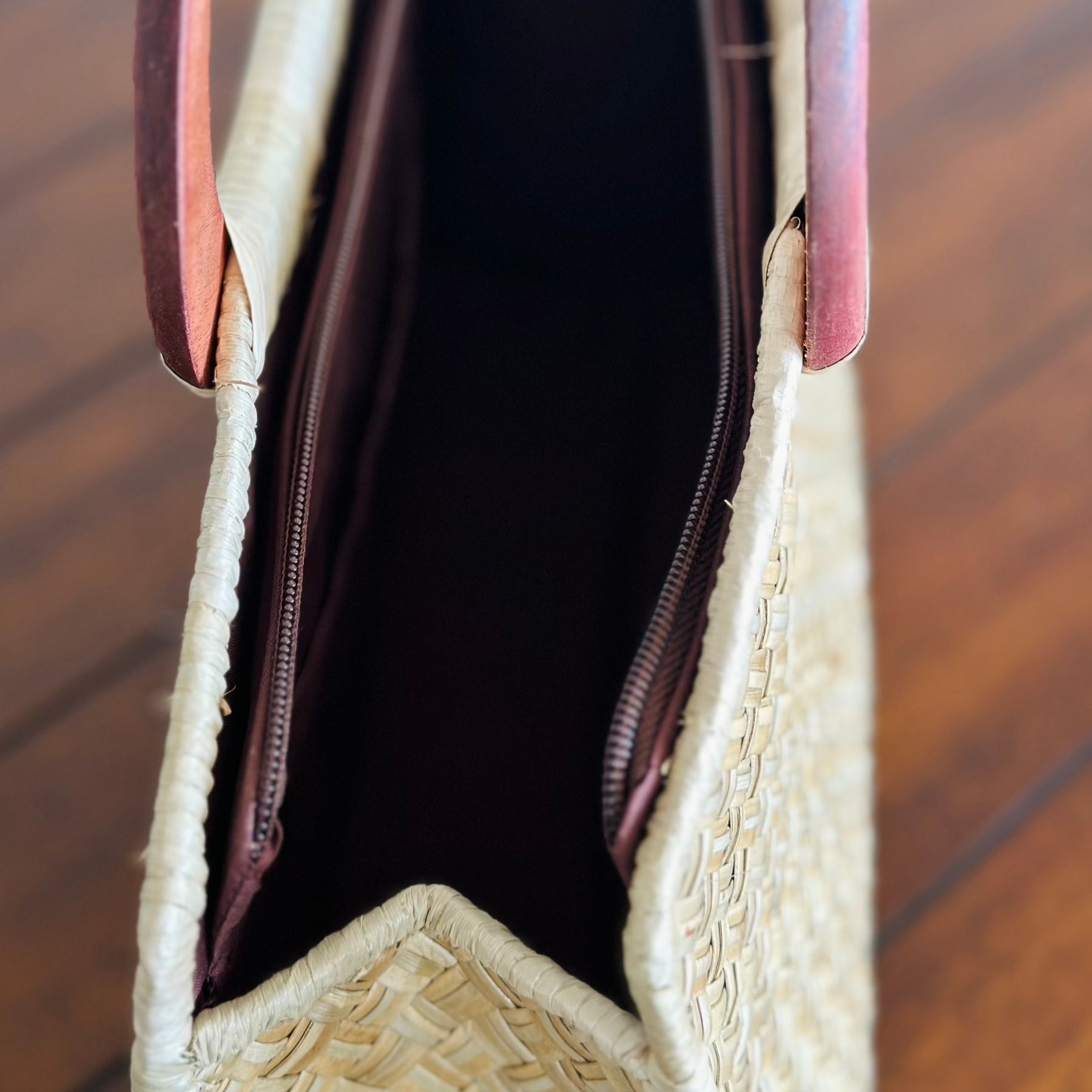Close up of inside - Kahala Natural Luxe Lauhala Purse