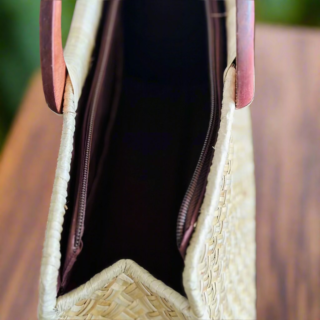 Close up of inside - Kahala Natural Luxe Lauhala Purse