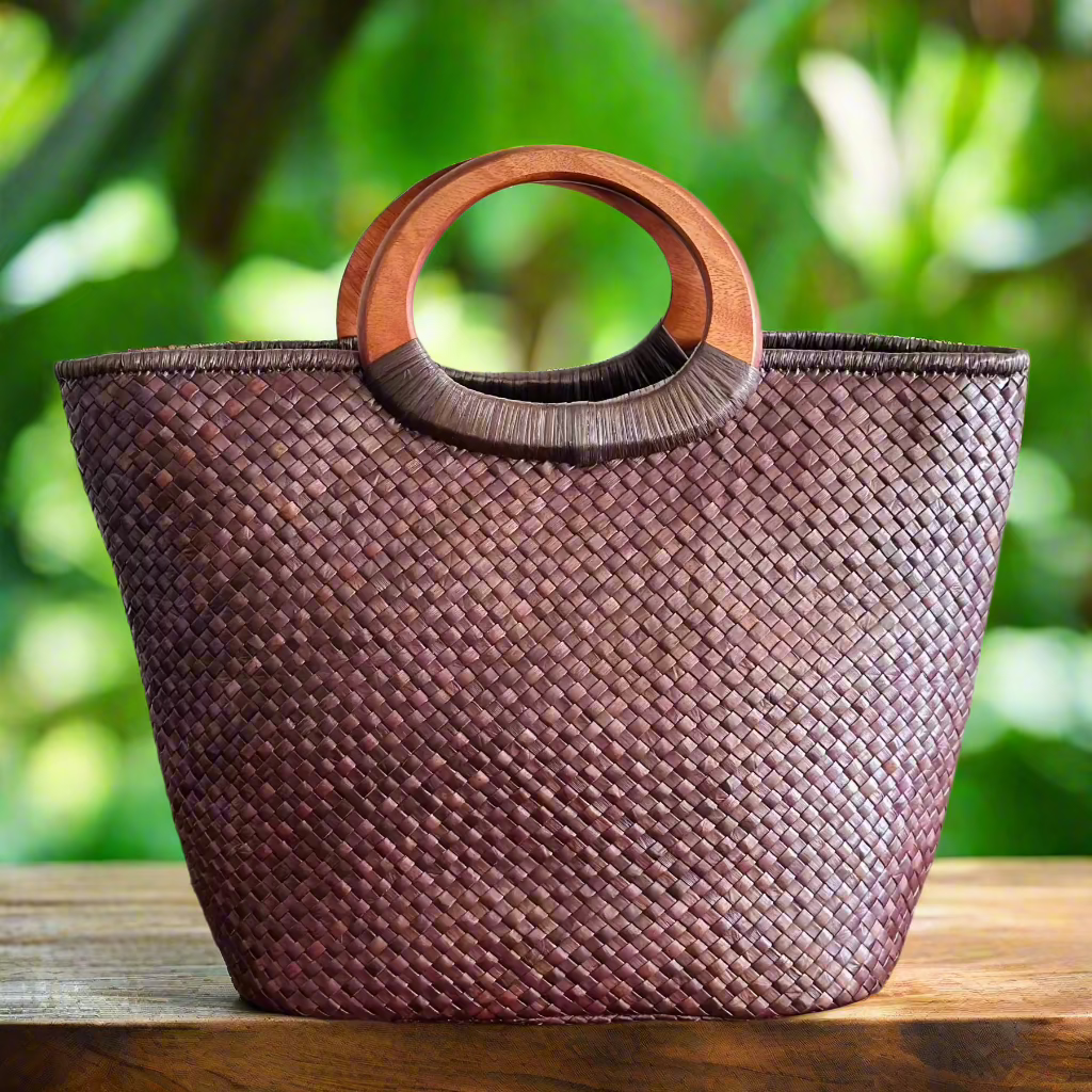 Manoa Cocoa Luxe Lauhala Tote Bag