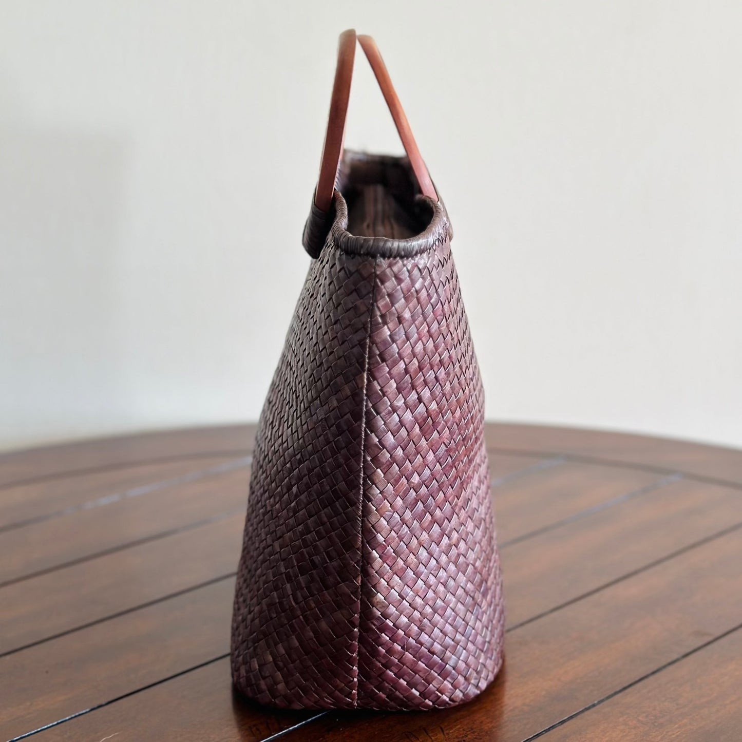 Side view - Manoa Cocoa Luxe Lauhala Tote Bag
