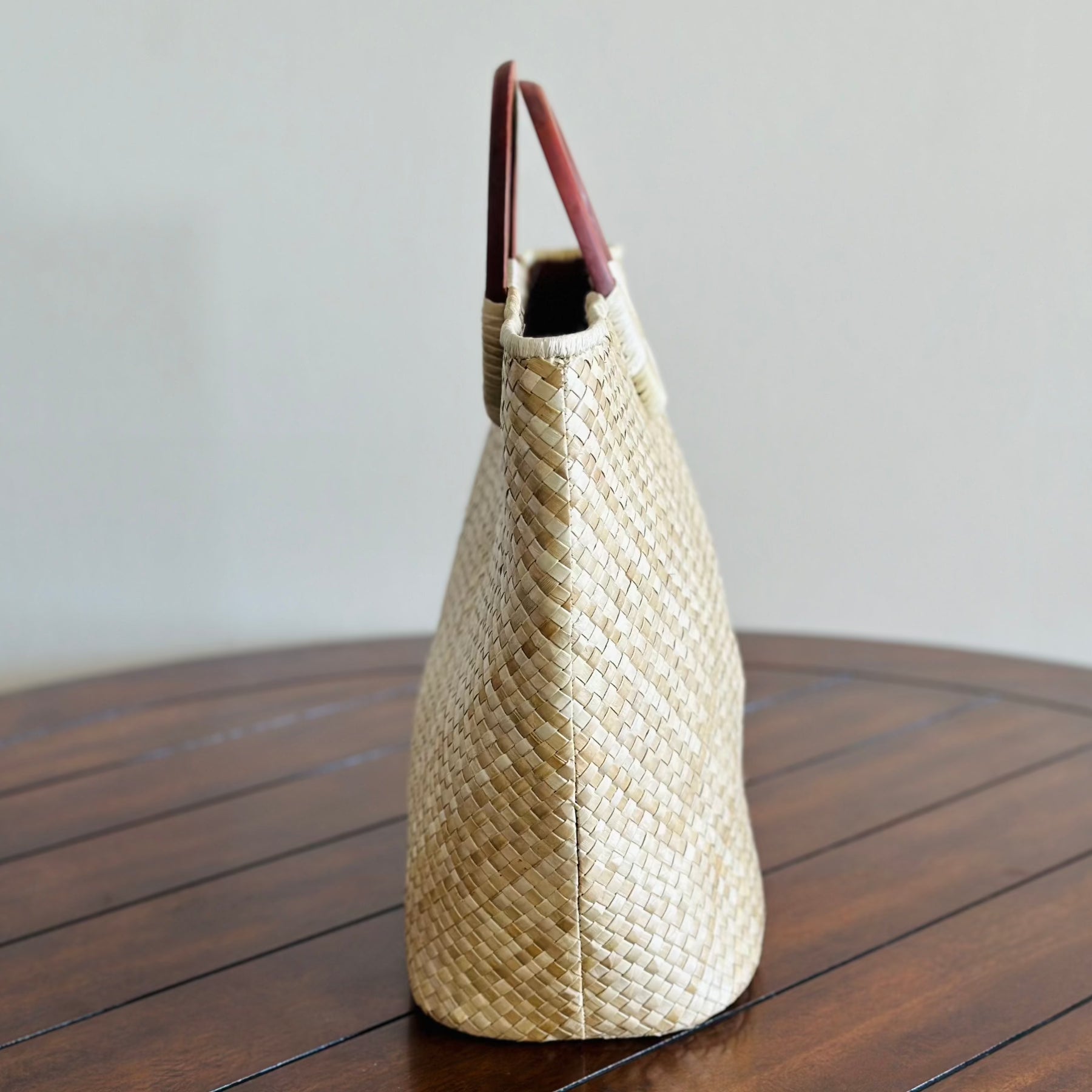 Side view - Nu'uanu Natural Luxe Lauhala Tote Bag