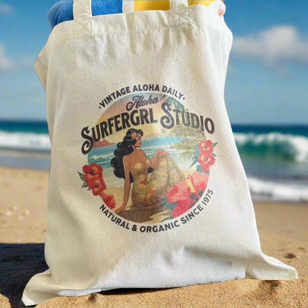 Vintage Aloha Cotton Tote Bag  Island Beauty