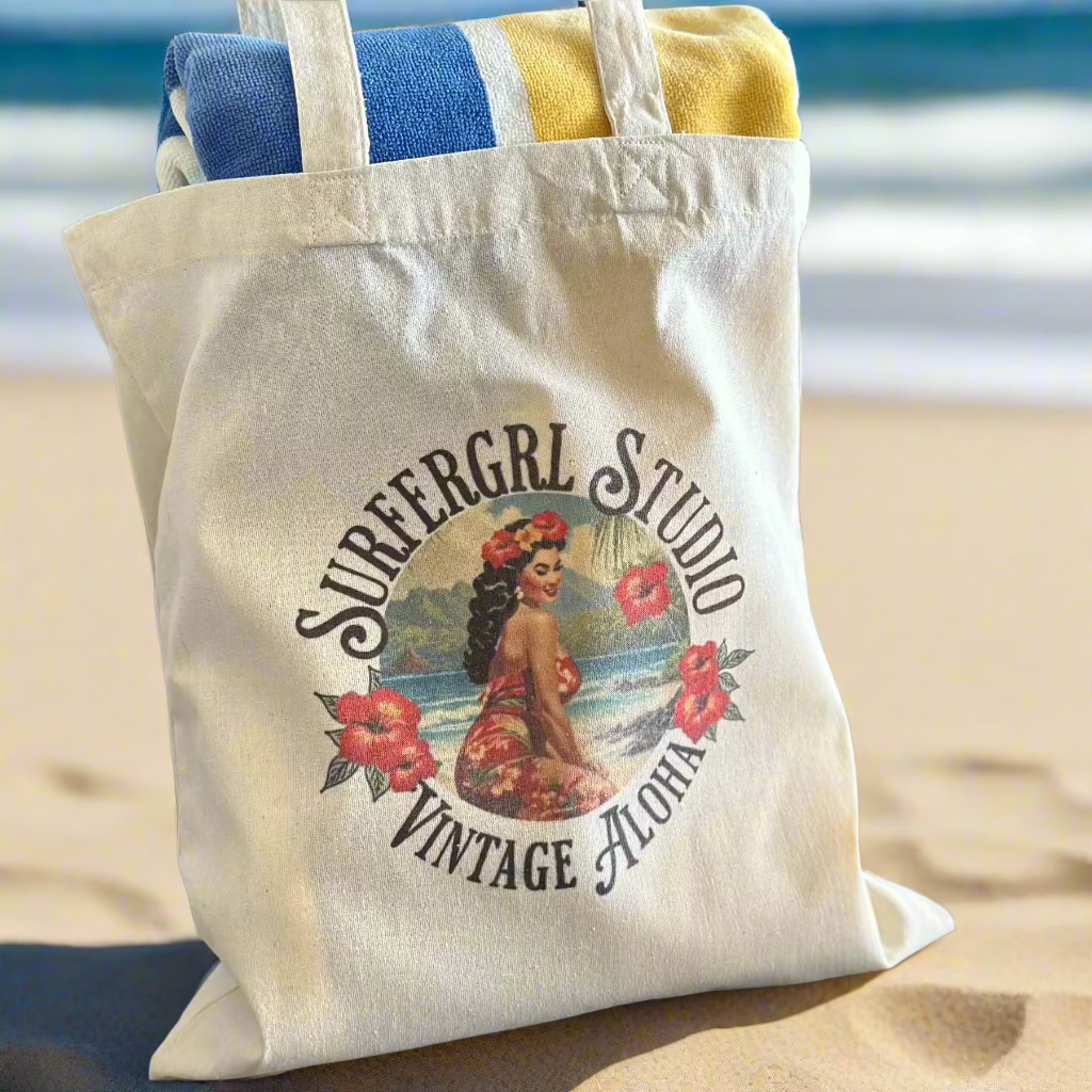 Vintage Aloha Cotton Tote Bag Hibiscus Honey