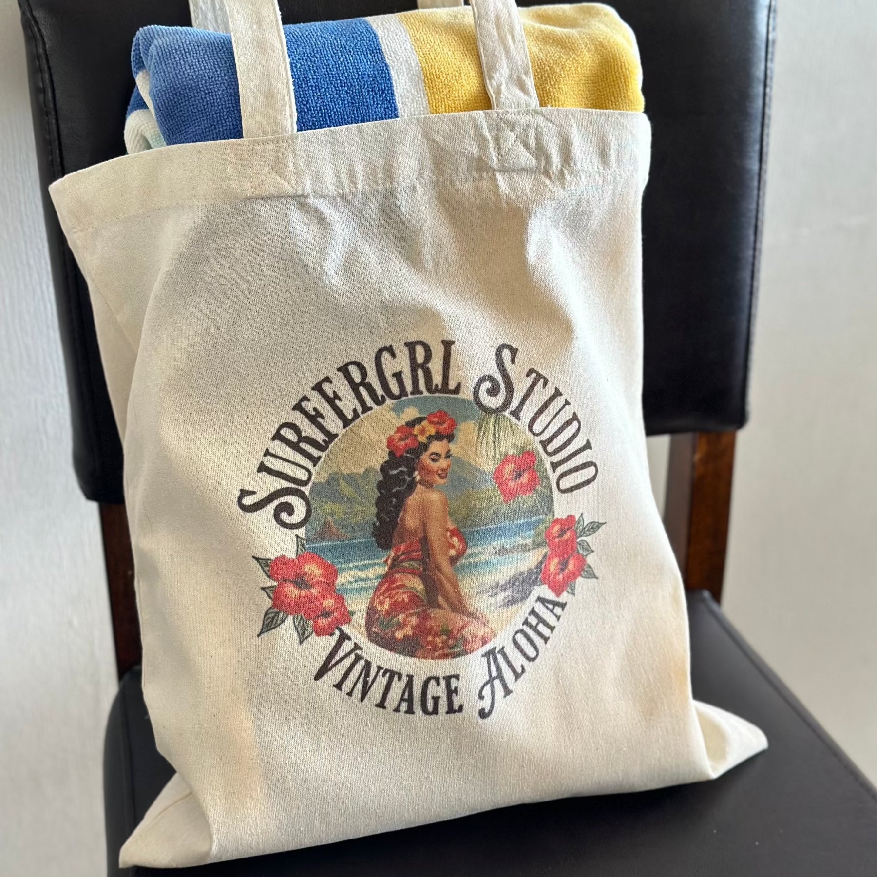 Vintage Aloha Cotton Tote Bag Hibiscus Honey