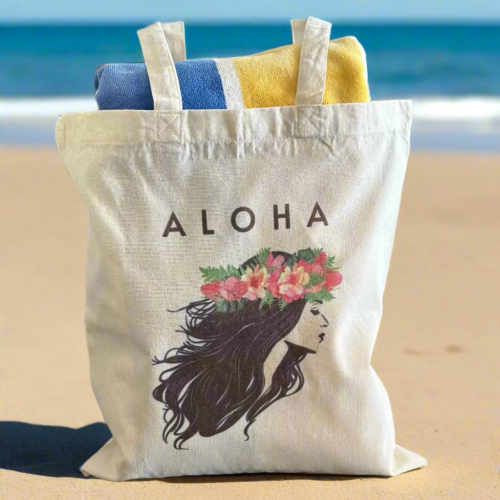 Vintage Aloha Cotton Tote Bag ALOHA Lei Po'o
