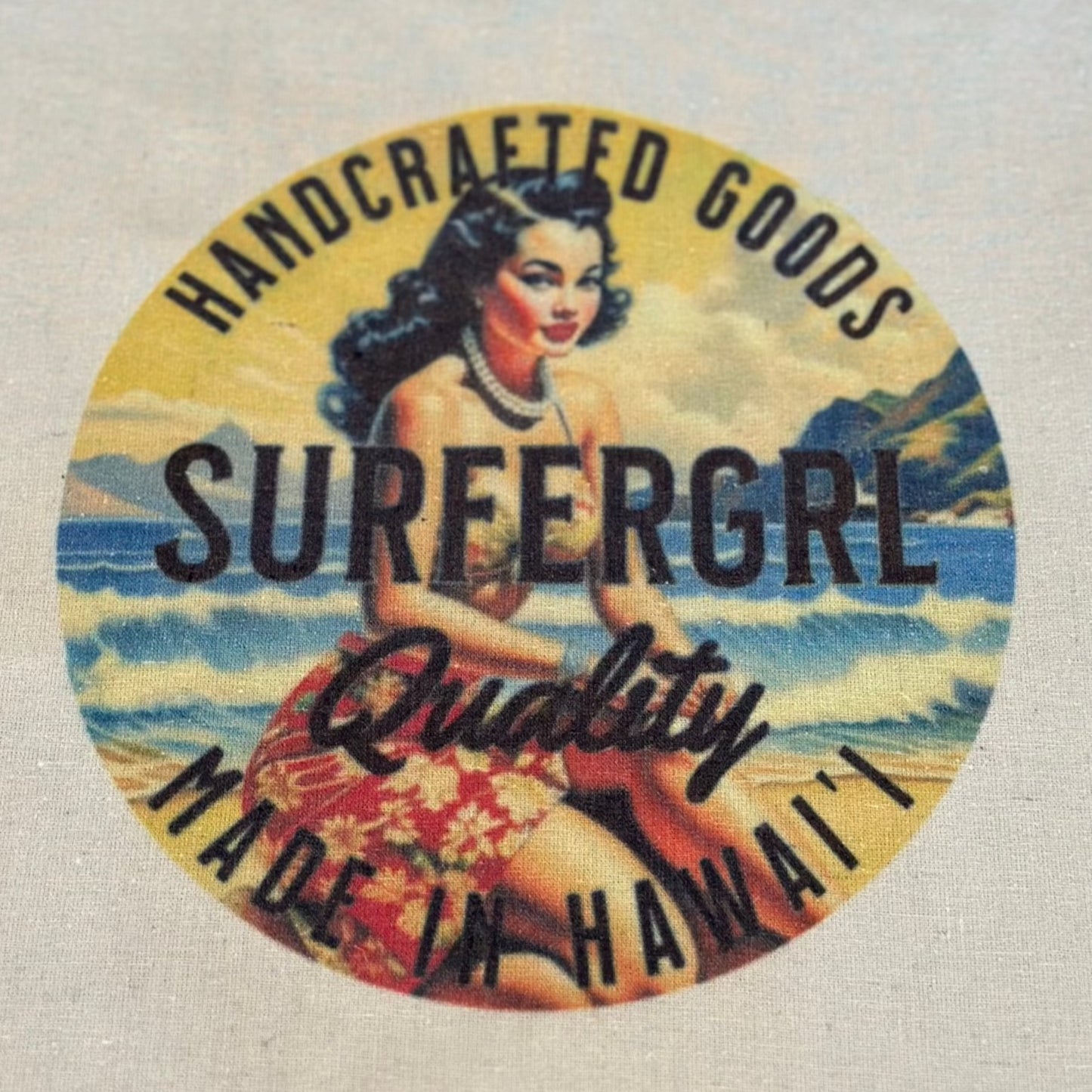 Close up of bag - Vintage Aloha Cotton Tote Bag Sunny Daze