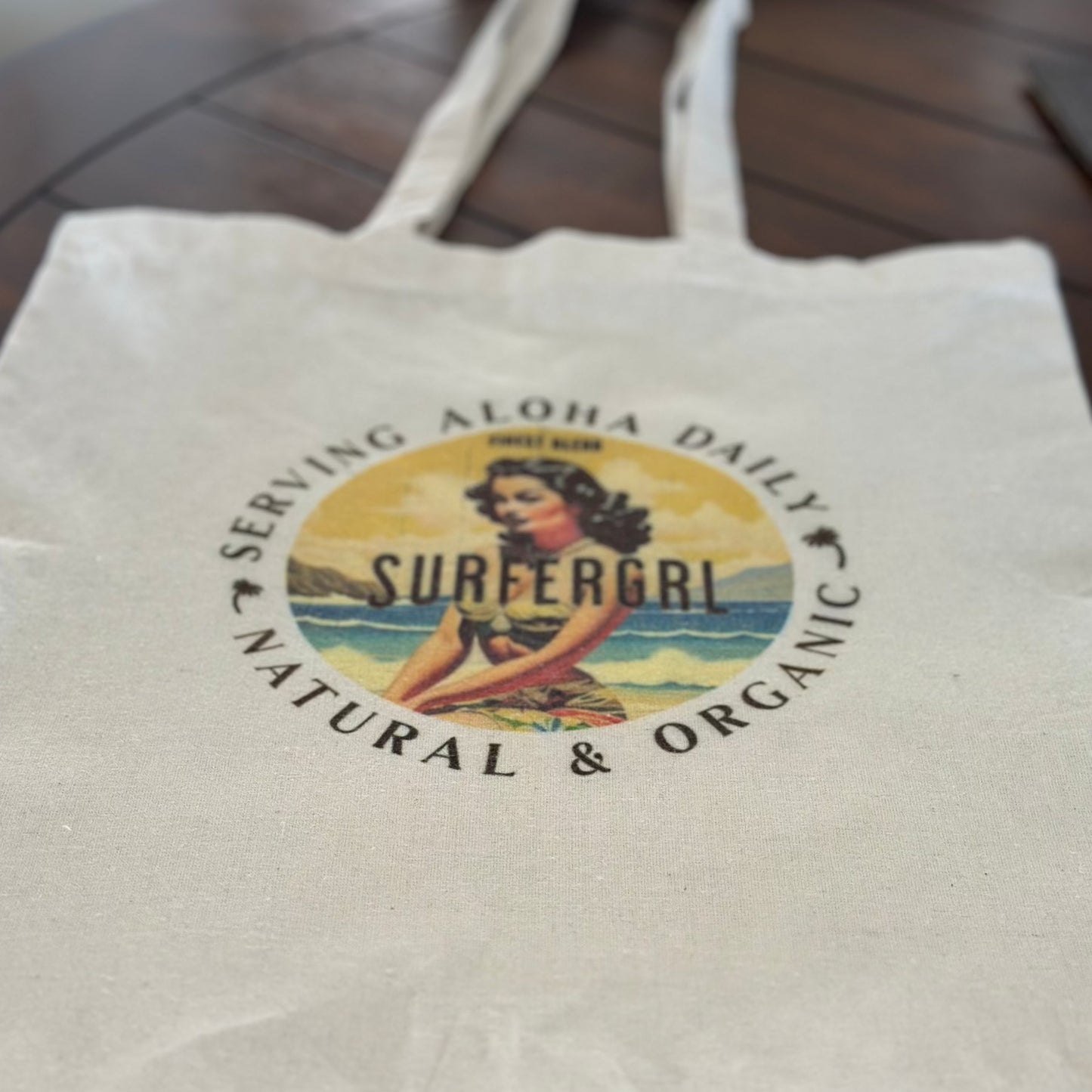 Close up of bag - Vintage Aloha Cotton Tote Bag  Retro Chic