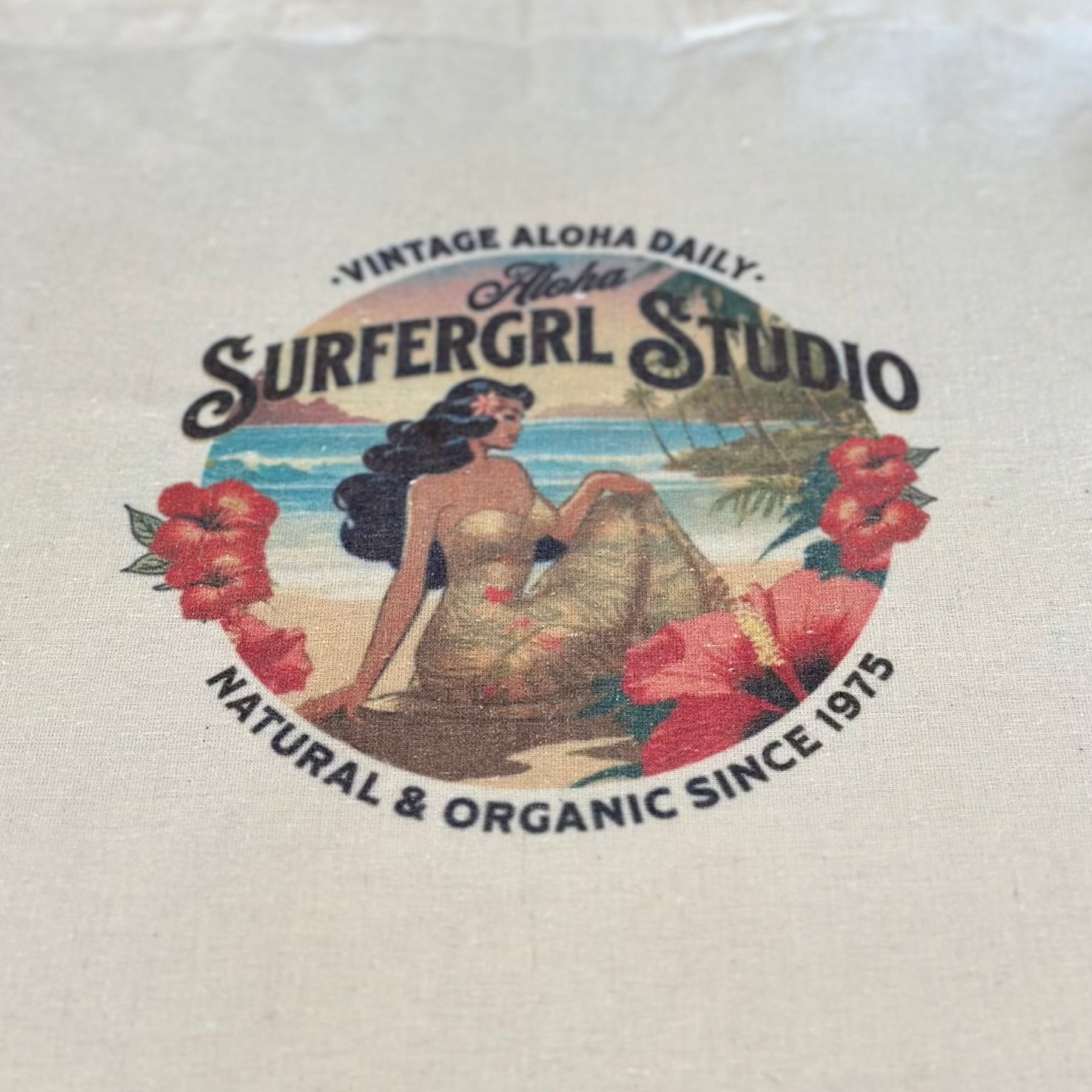 Close up of bag - Vintage Aloha Cotton Tote Bag  Island Beauty