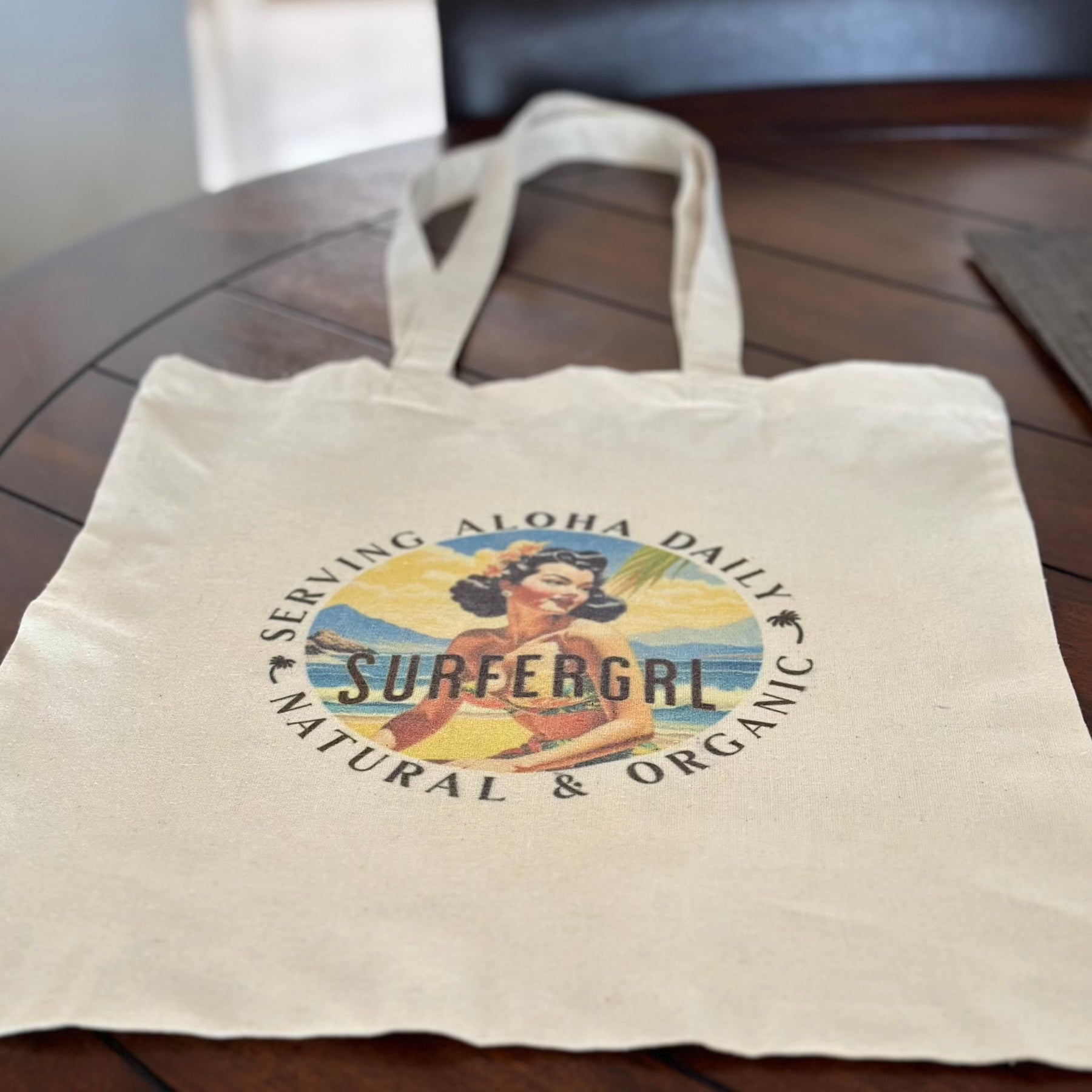 Close up of bag - Vintage Aloha Cotton Tote Bag  Retro Bliss