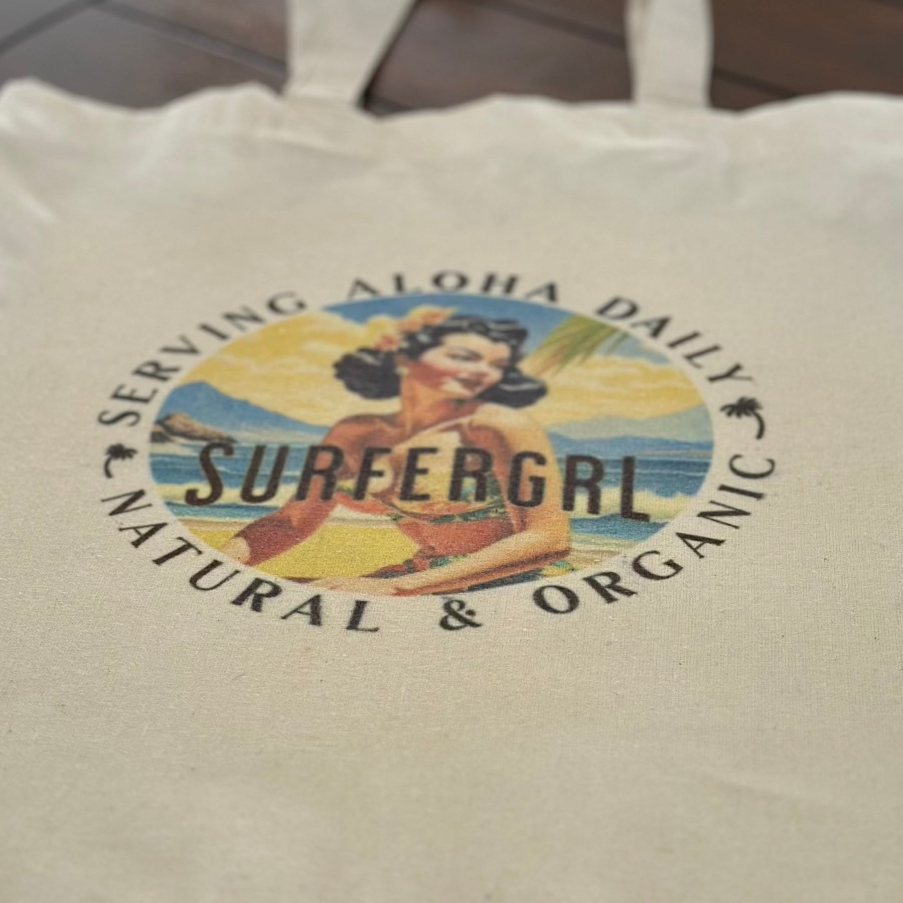 Close up of bag - Vintage Aloha Cotton Tote Bag  Retro Bliss