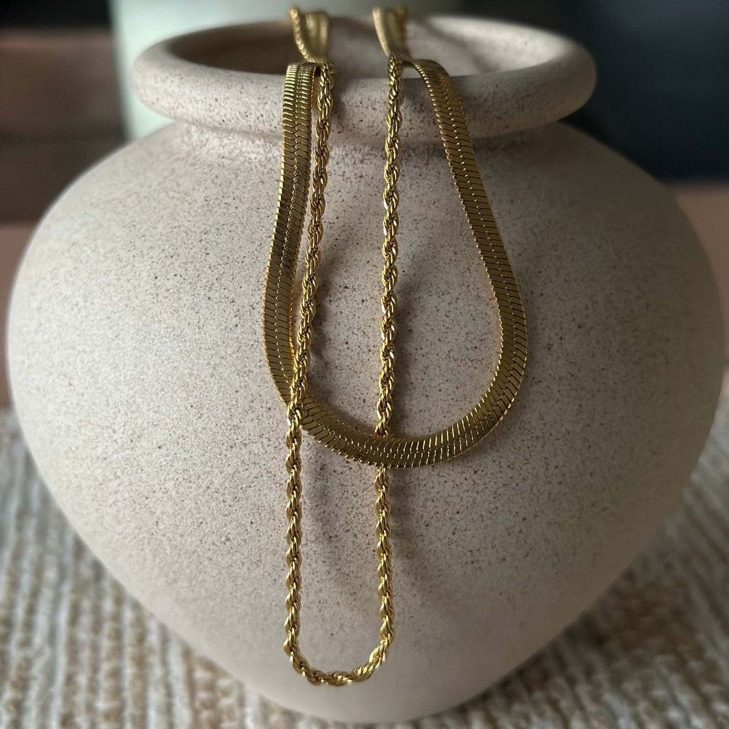 Close up - Maunalua Herringbone & Rope Layered Necklace