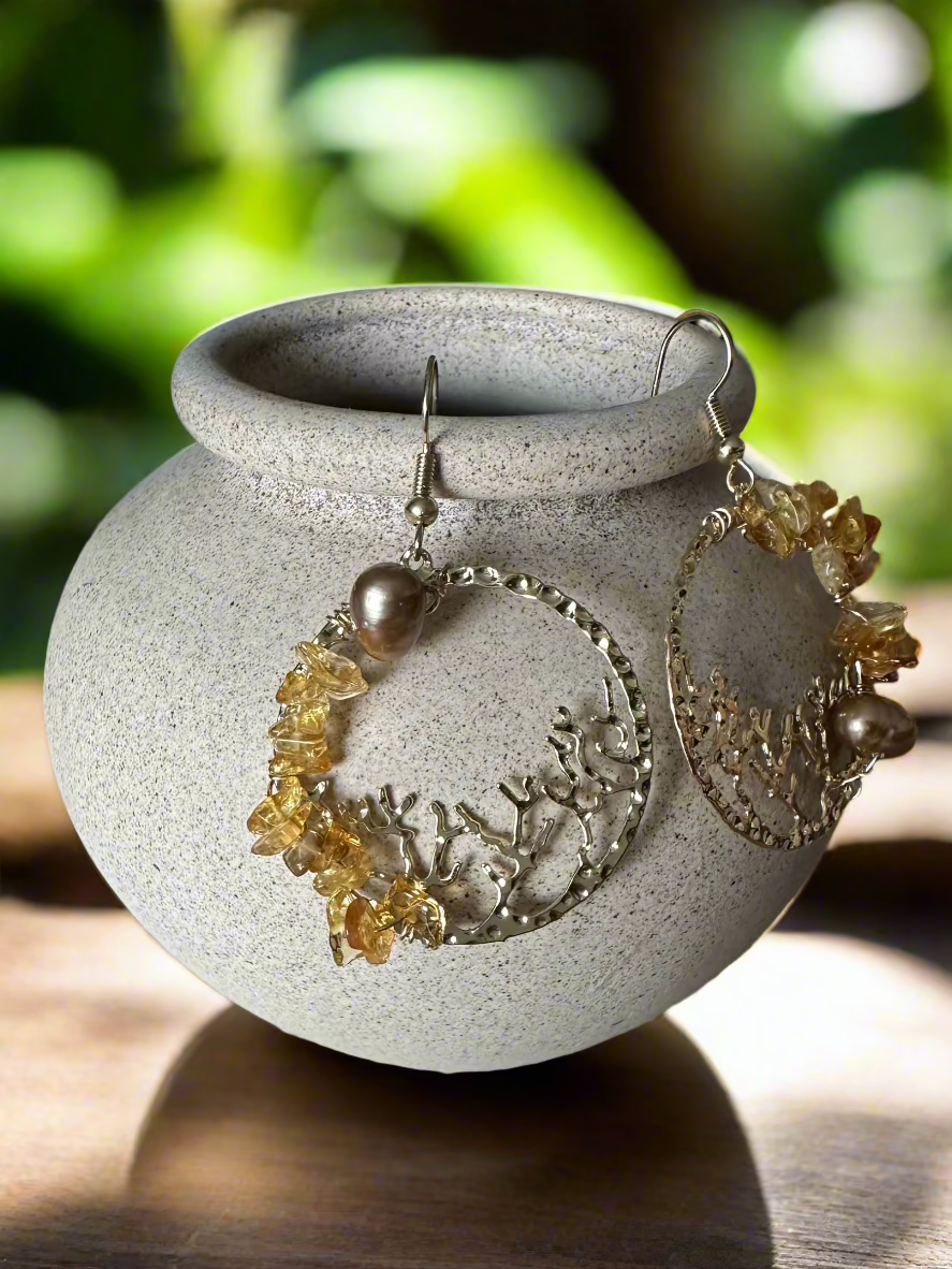 Golden Coral Currents Earrings