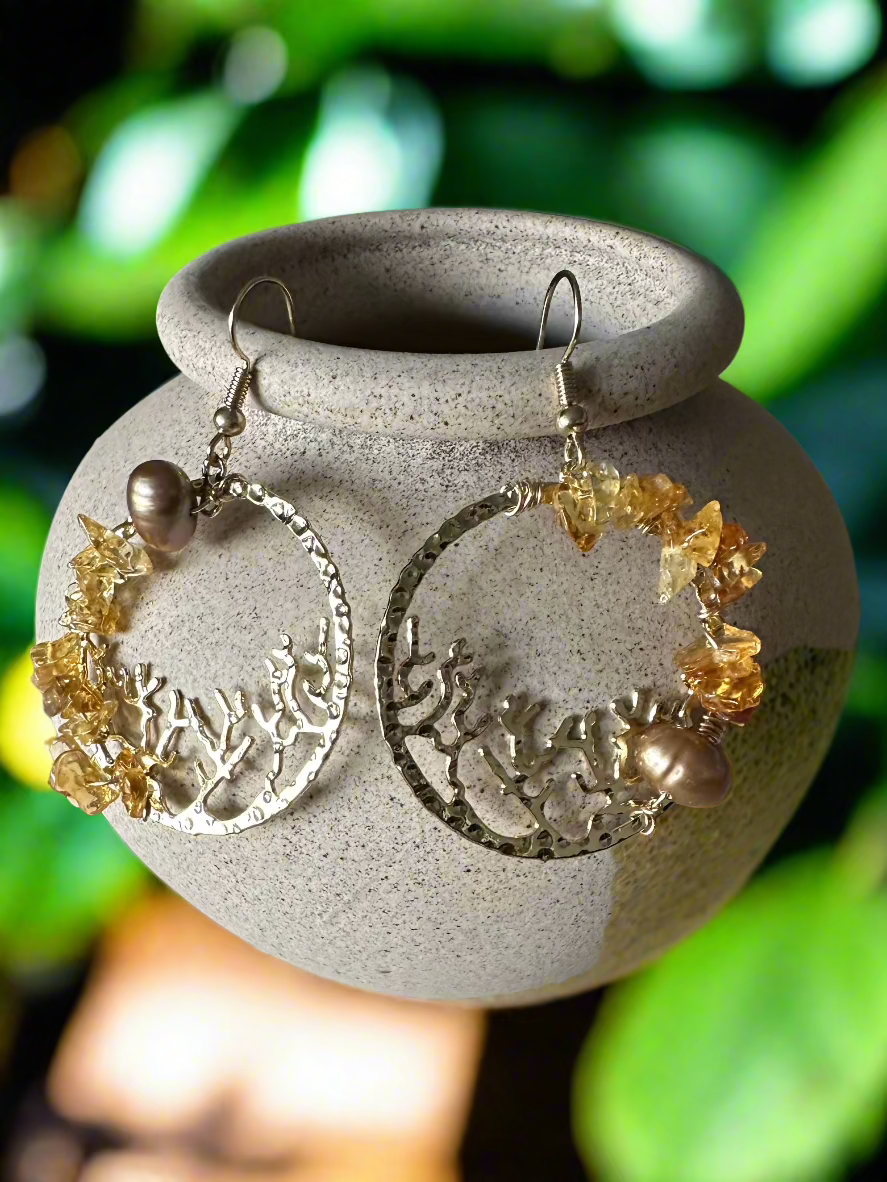 Golden Coral Currents Earrings