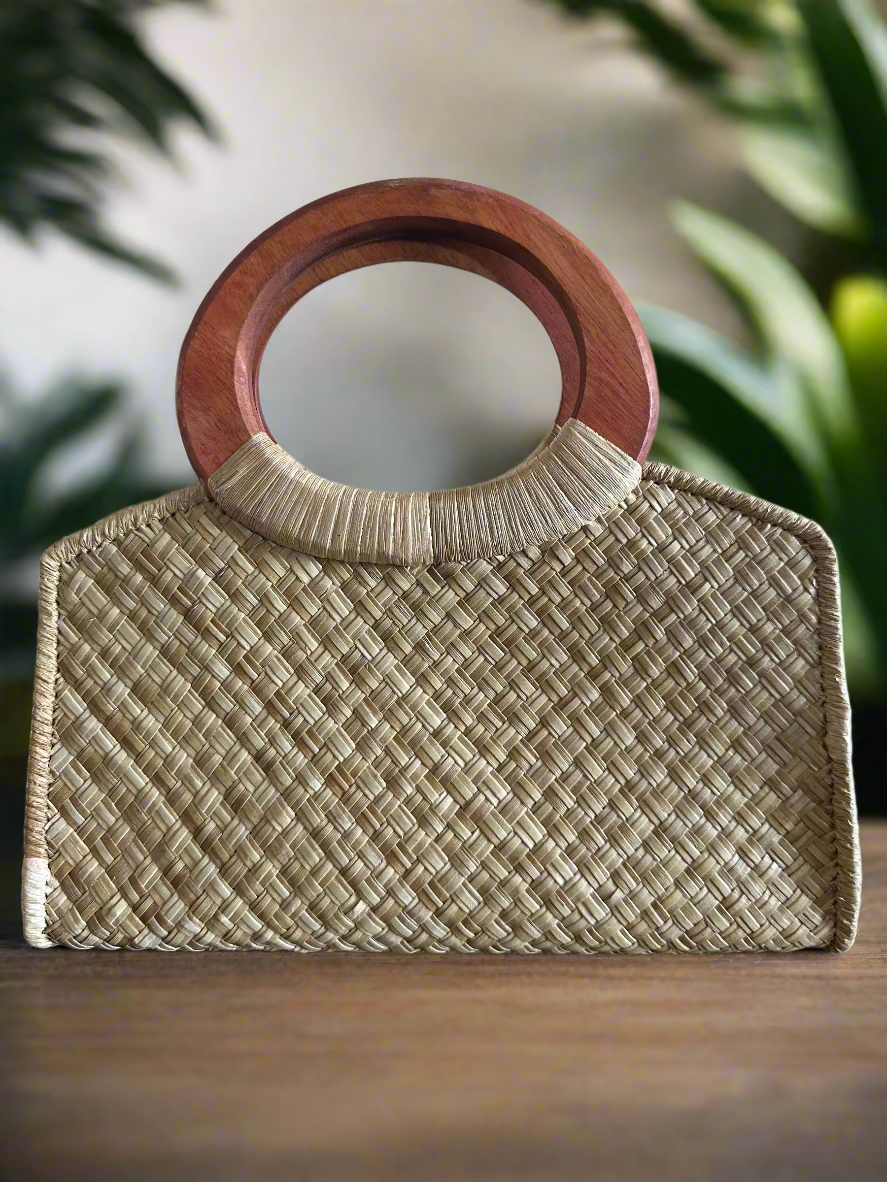 Hunakai Natural Luxe Lauhala Purse back view