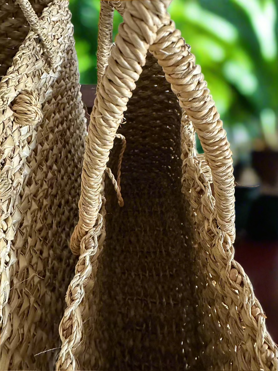 Mon Petite Bali Ha'i Luxe Lauhala Tote Bag  - closeup of inside of bag