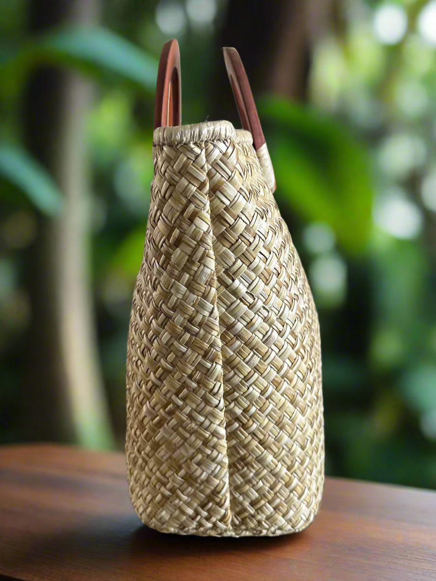 Manoa Natural Luxe Lauhala Tote Bag side view