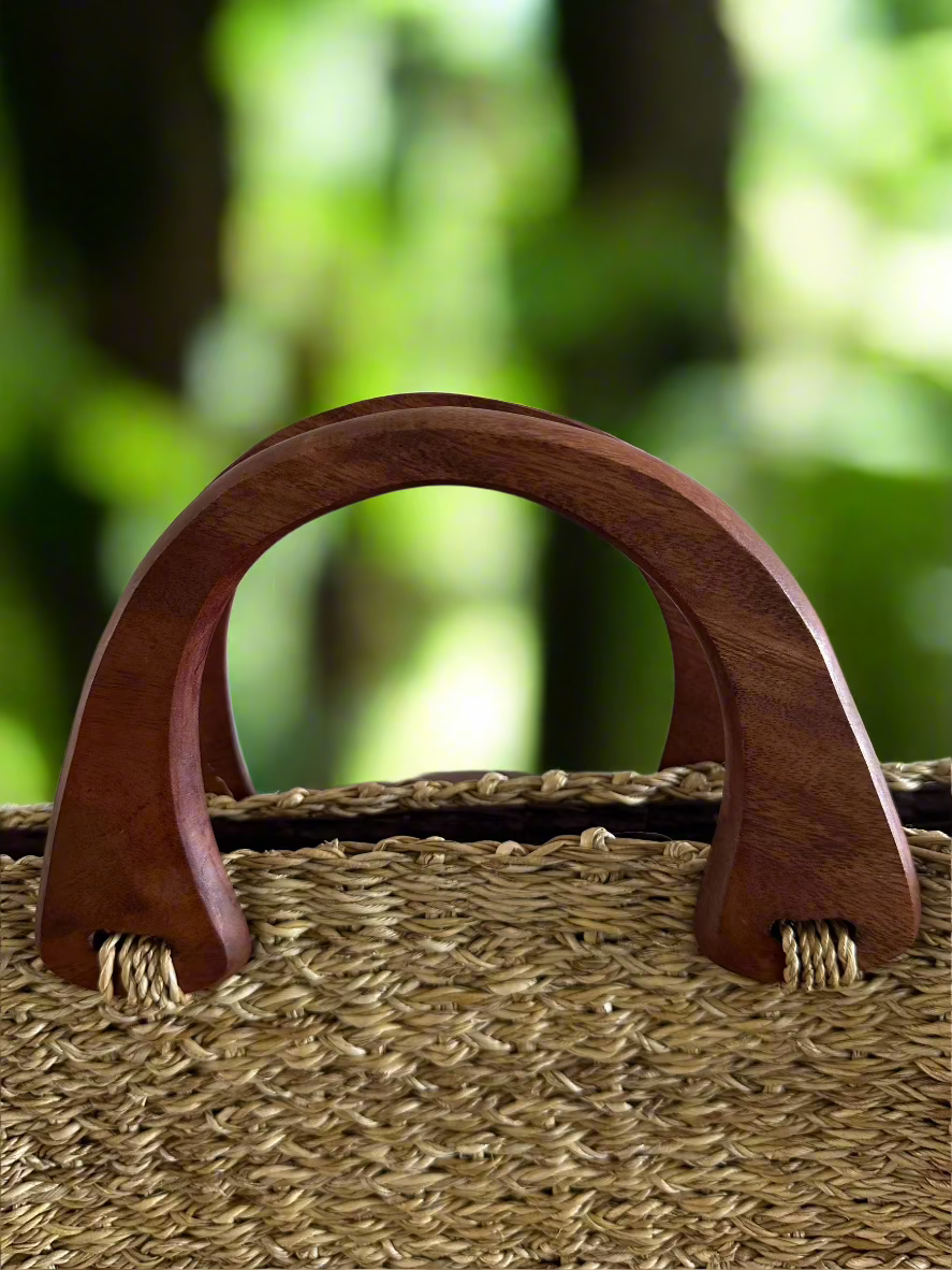 Ko'olau Seagrass Structured Minimal Tote - closeup up handles