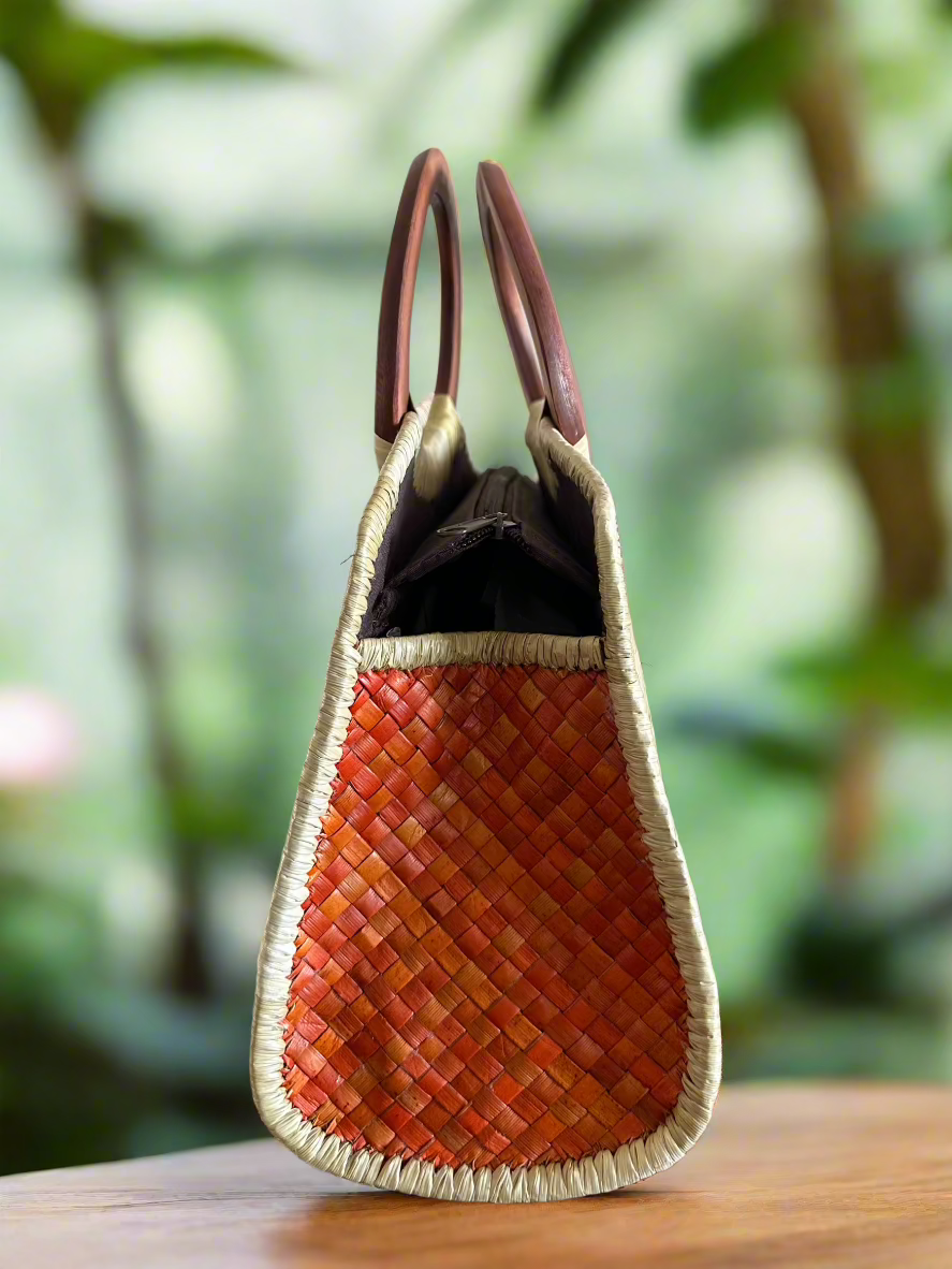 Waialae Sunrise - Luxe Lauhala Mini Tote Purse - side view