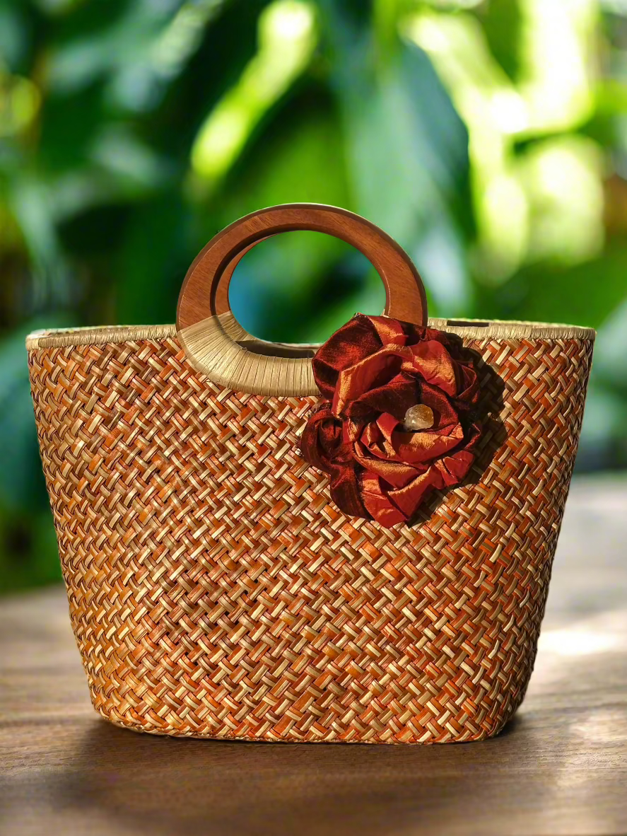 Volcanique Luxe Lauhala Statement Tote