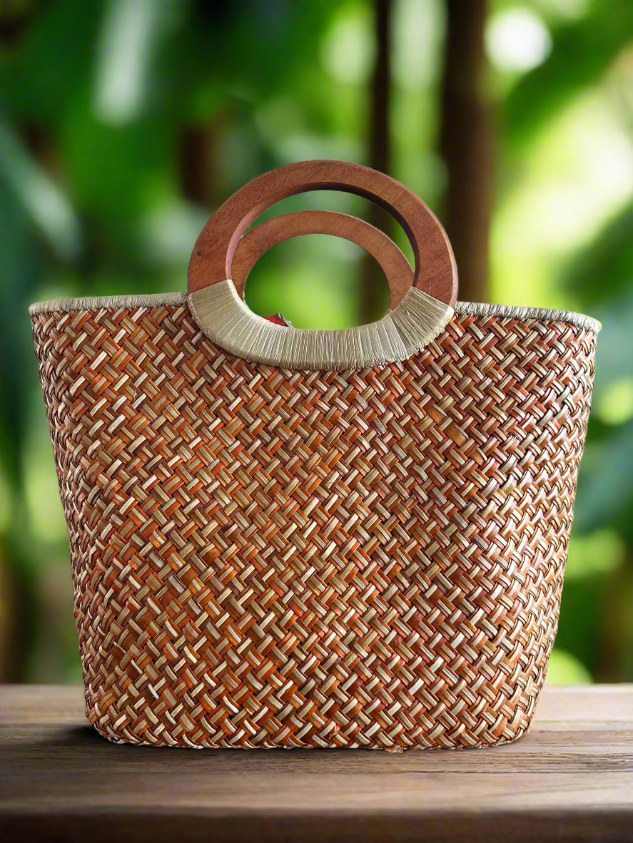 Volcanique Luxe Lauhala Statement Tote