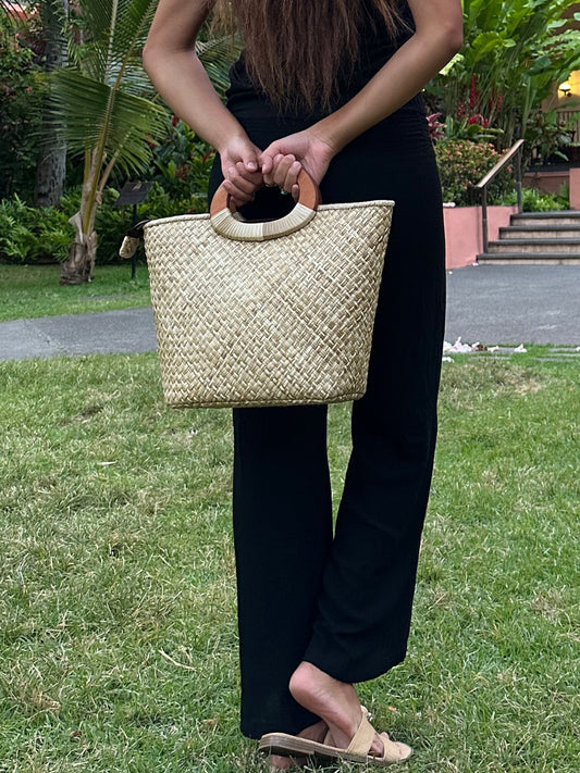 Manoa Luxe Lauhala Tote Bag in Natural at The Royal Hawaiian Hotel in Waikiki