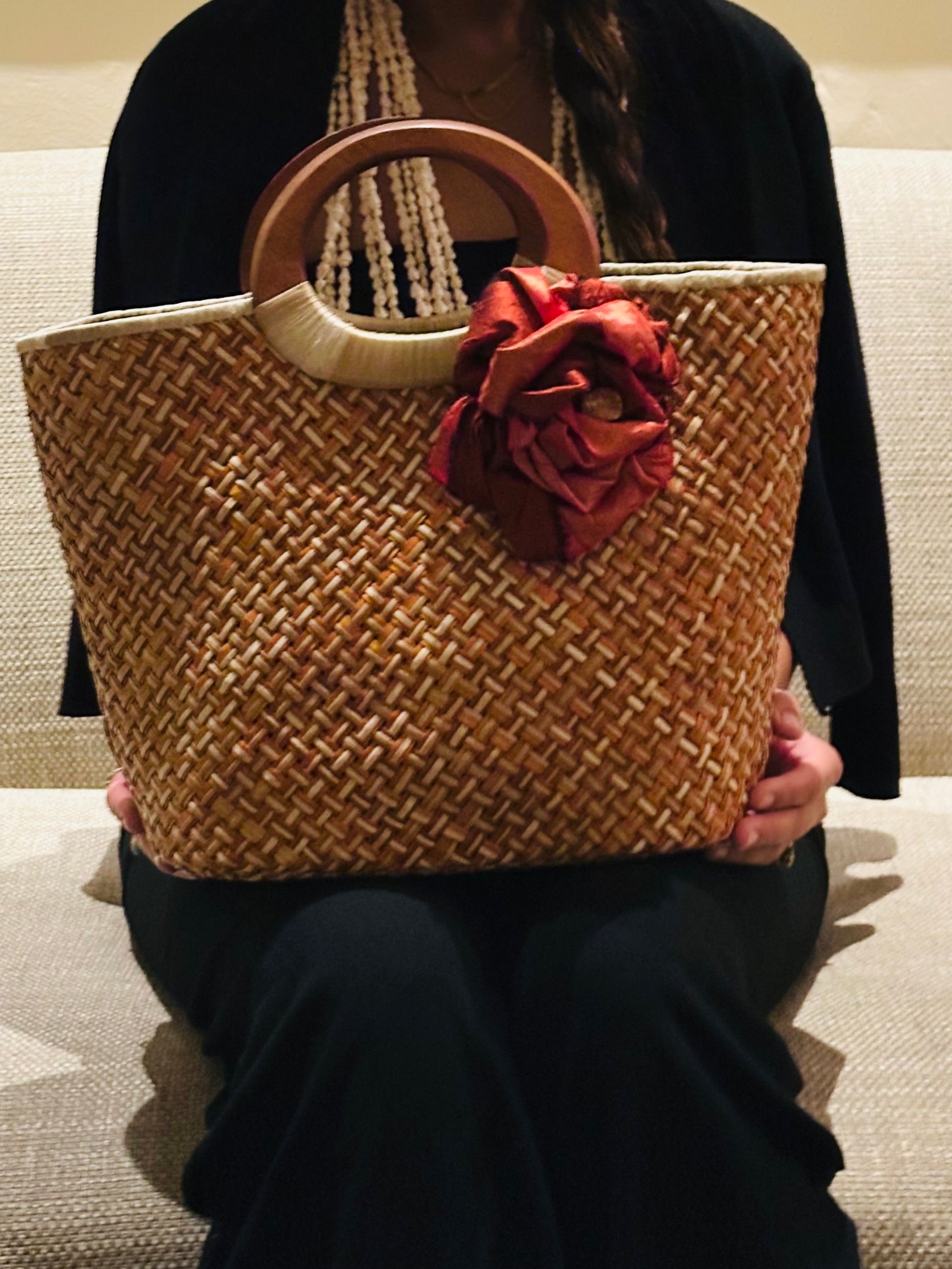 Volcanique Luxe Lauhala Statement Tote, Carry A One of a Kind Work of Art