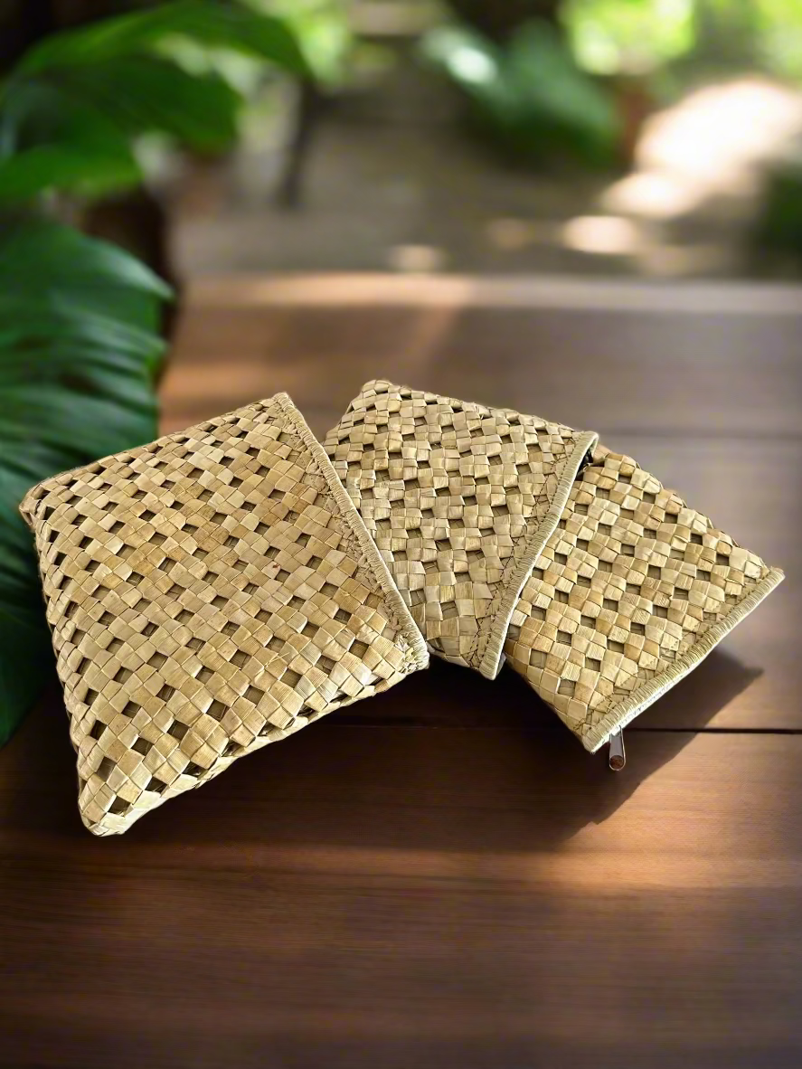 Hānai Luxe Lauhala Clutch Wallet Bag Organizer Set