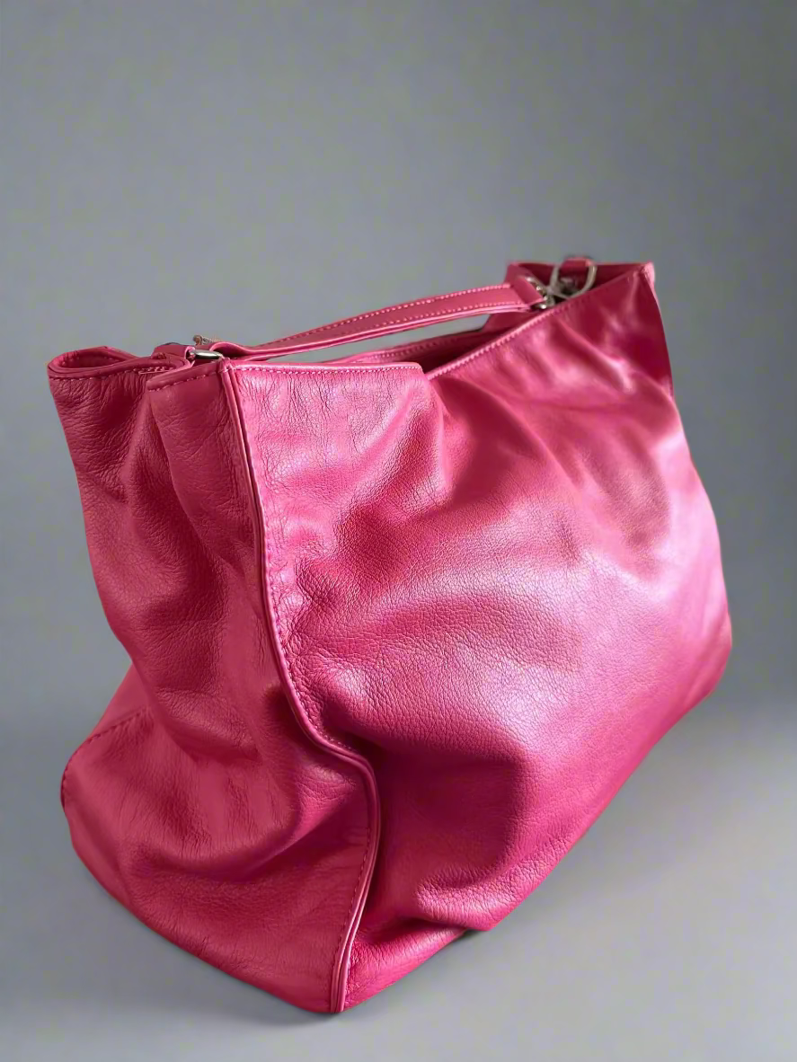 Arayla Bardot In Hibiscus Pink Silky Leather