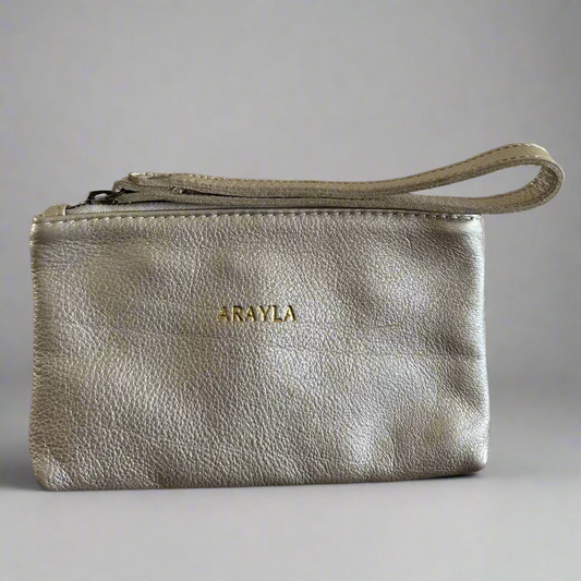 Arayla Mini Clutch in Pale Gold Metallic Butter Leather
