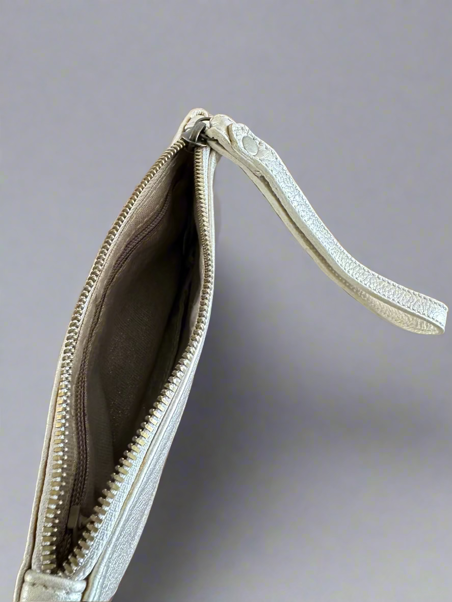 Arayla Mini Clutch in Pale Gold Metallic Butter Leather