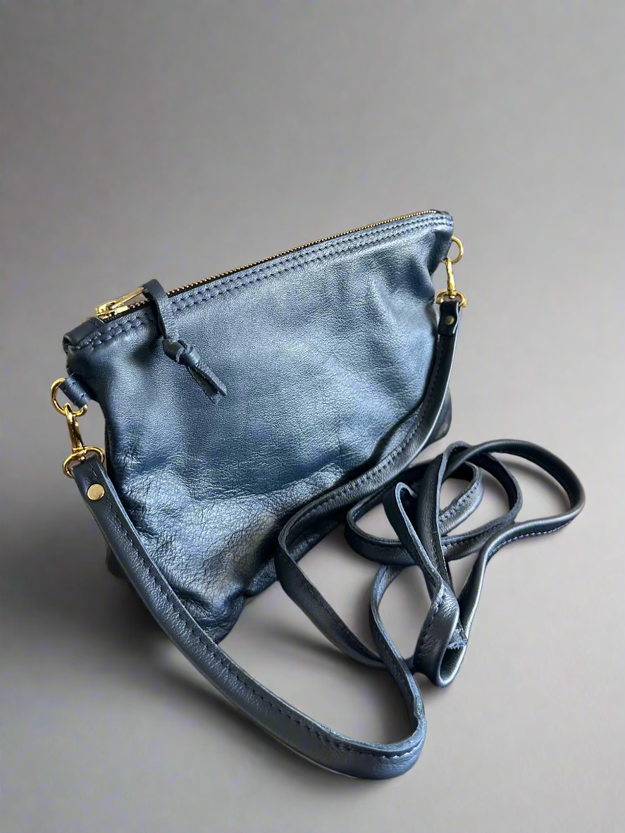 Pikake Mini Bag in Sapphire Silky Grain Leather (Made in Hawaii Exclusive)